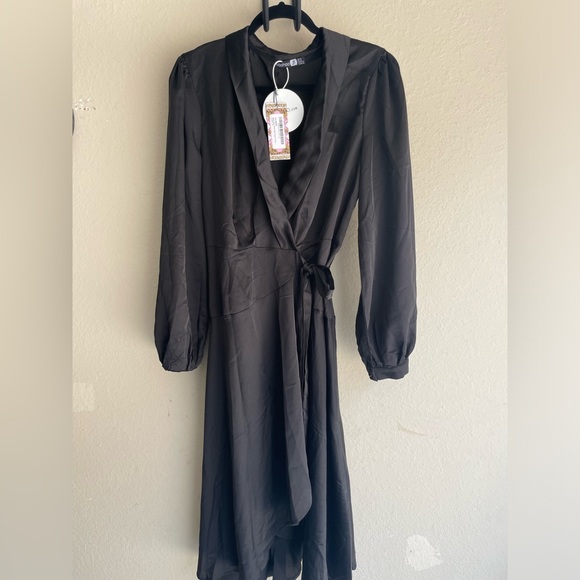 SATIN WRAP MIDI DRESS - Picture 2 of 4